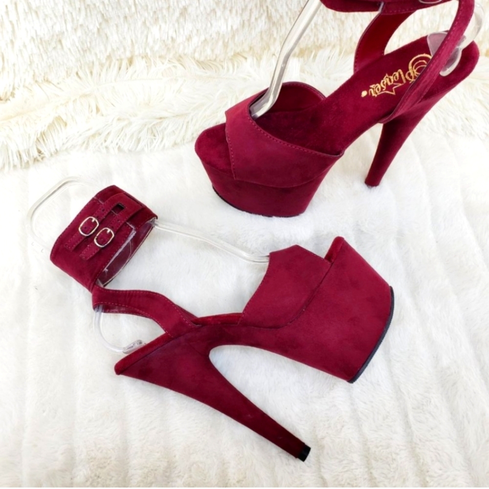 Pleaser Adore Ankle Strap Sandal 8 burgundy red suede